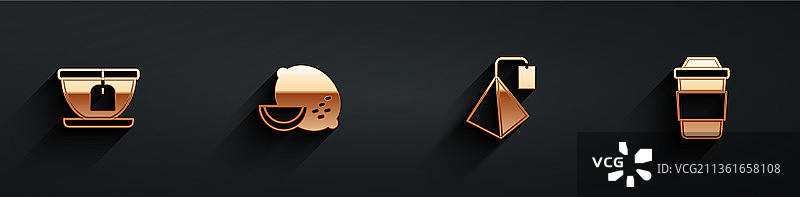 柠檬茶杯茶包图标套装图片素材