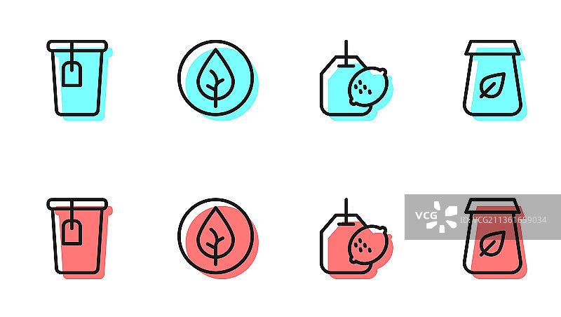 带柠檬的茶包、茶杯和茶叶图片素材