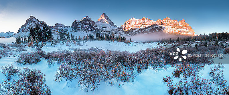 阿西尼博因山，雪景全景图片素材