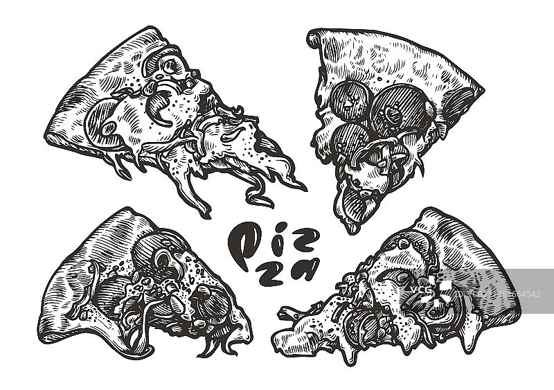 白色背景上的披萨片图片素材