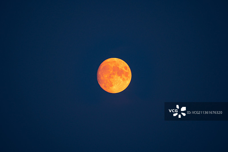 美国梅德斯通夜晚晴朗蓝天中的橙色满月图片素材