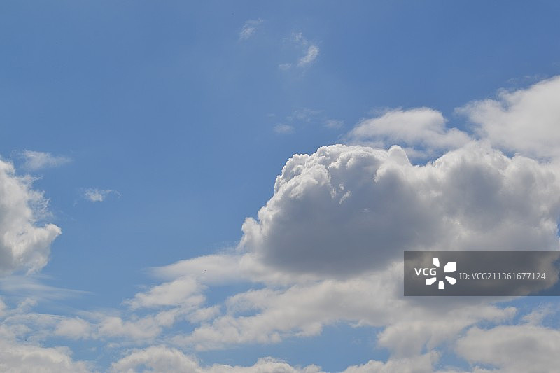 多云天气，天空云朵的低角度景观图片素材