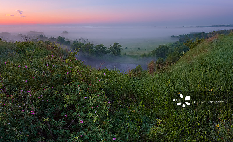 春晓，日落时乌克兰波尔塔瓦州扎莫日内地区的风景图片素材