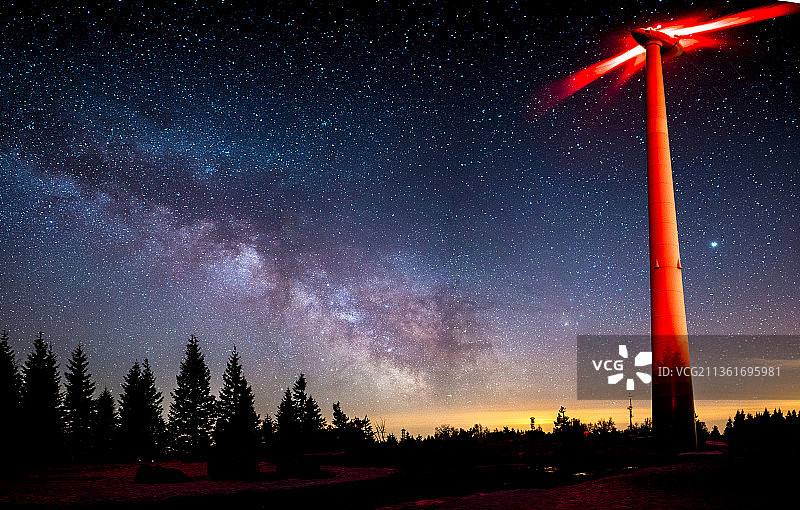 银河风车，夜空下传统风车的剪影图片素材