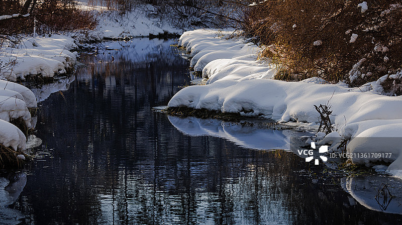 冬季冰封湖面的美丽景色，加拿大马尼托巴温尼伯图片素材