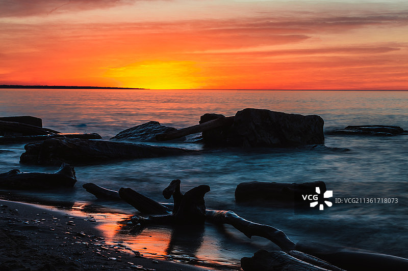 莱克伍德的周六夜景：日落时分的海景图片素材