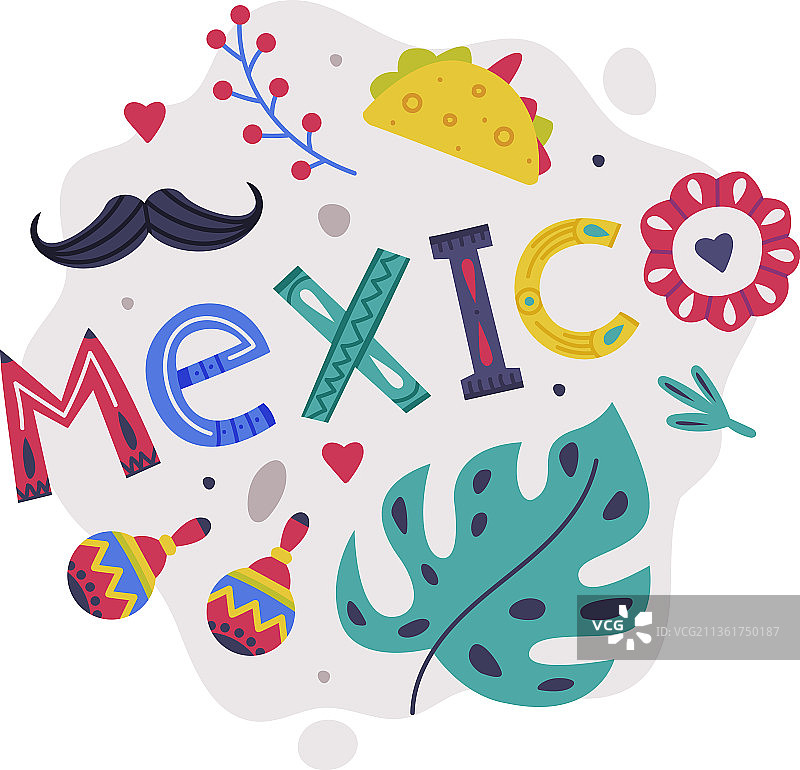 带有沙槌铭文的明亮墨西哥物品图片素材