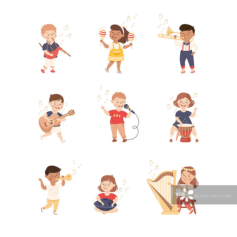 有趣的小朋友演奏乐器图片素材
