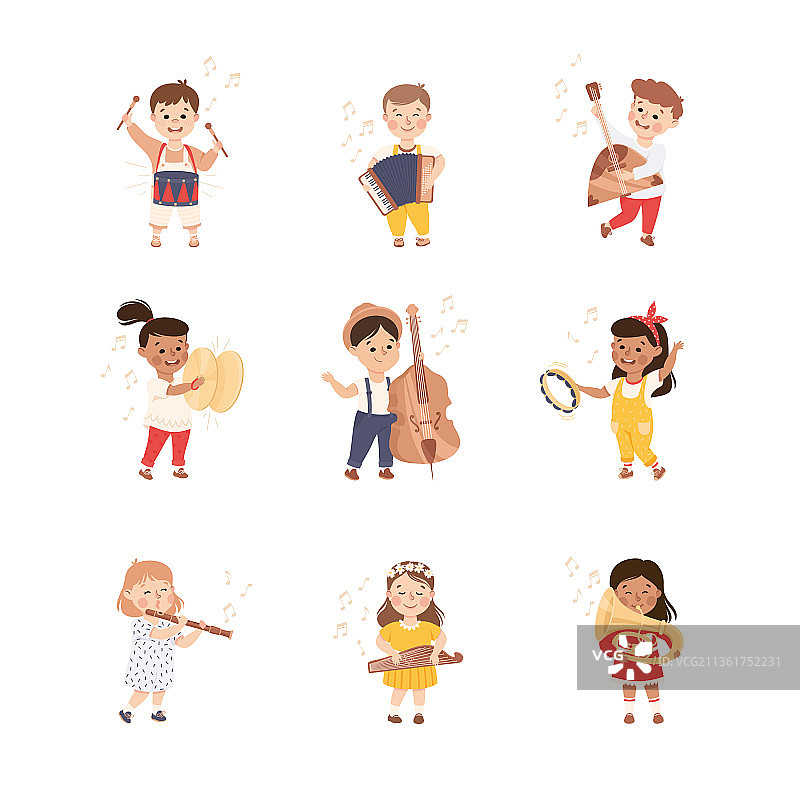 有趣的小朋友演奏乐器图片素材
