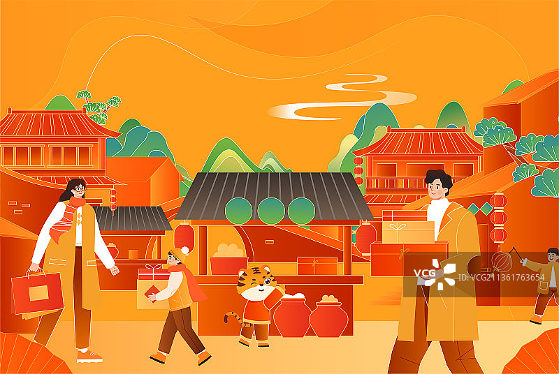 回家购年货插画图片素材