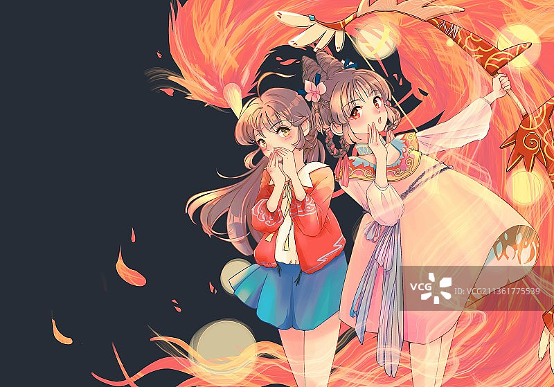 插画朱雀少女图片素材