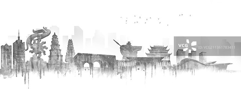 荆州建筑插画图片素材