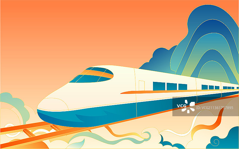 国潮高铁出行回家插画过年春运返程背景海报图片素材