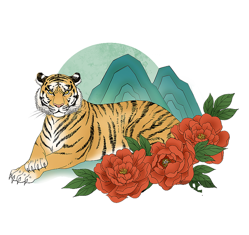 国风老虎山水画素材图片素材