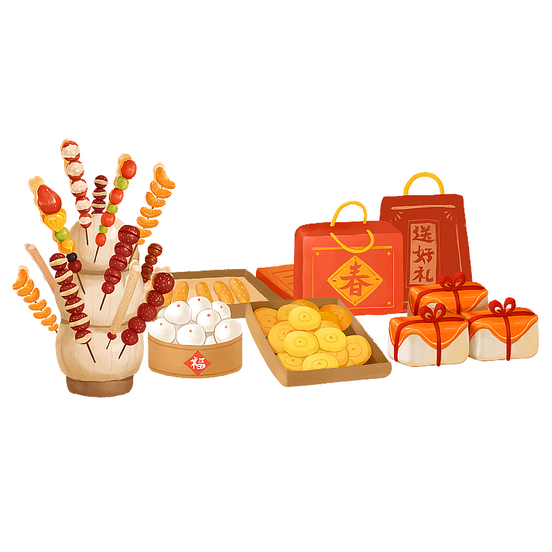 春节插画元素年货图片素材
