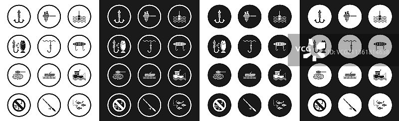 水中的鱼漂鱼钩和渔网图片素材