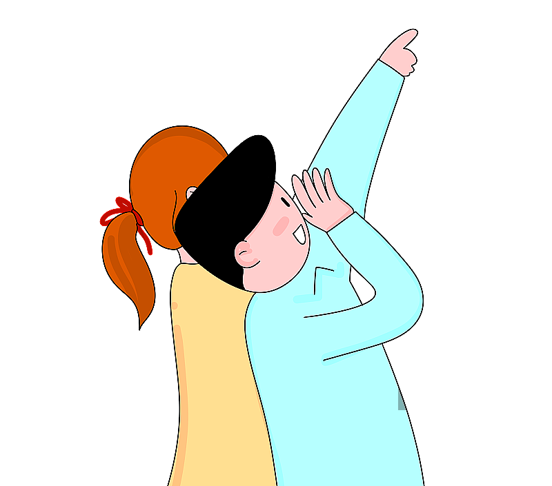 卡通漫画设计元素人物情侣抬头看流星雨图片素材