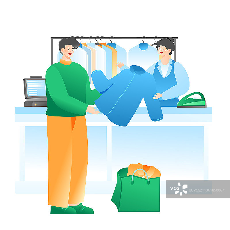 卡通购物节家政家居洗衣服干洗送货居家电商互联网商务矢量插画图片素材