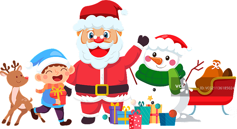 圣诞老人雪人雪车礼包小孩驯鹿图片素材