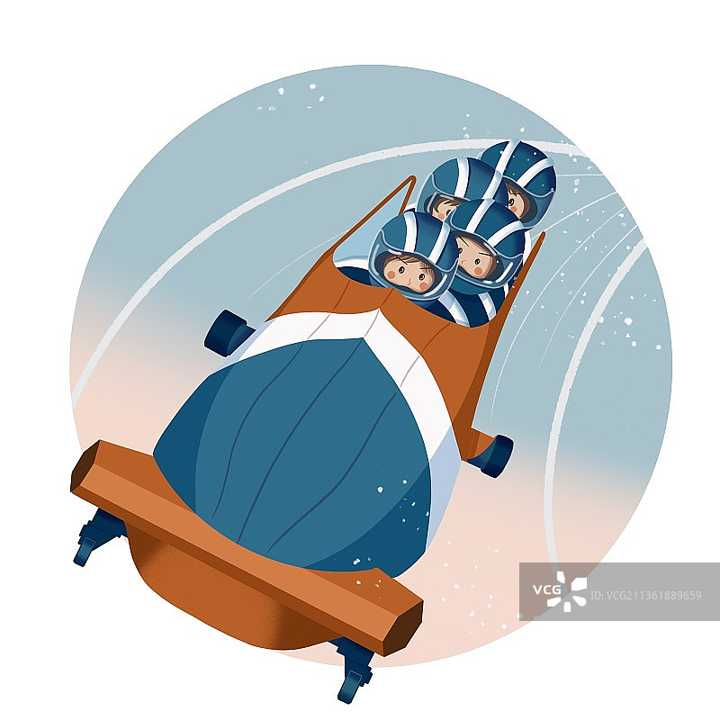 四人有舵雪橇插画图片素材