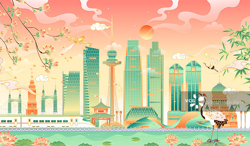 黑龙江哈尔滨地标建筑矢量插画图片素材