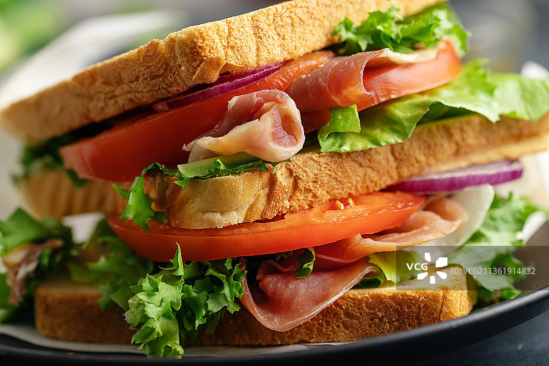 美味蔬菜肉类三明治图片素材