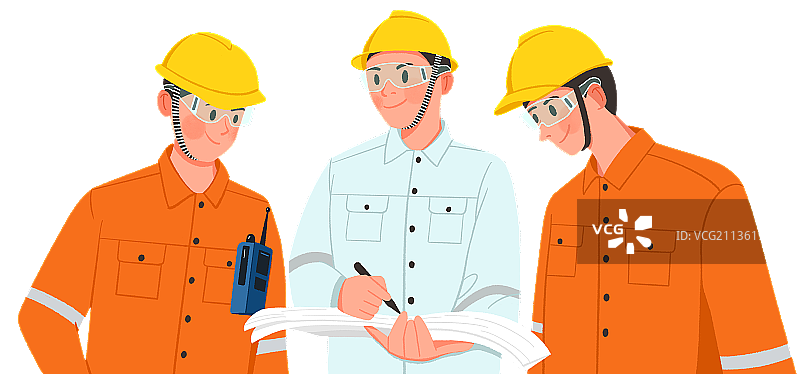 三个技术人员在现场看图纸图片素材