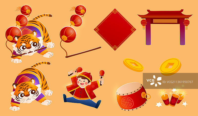 虎年新春插画素材组合图片素材