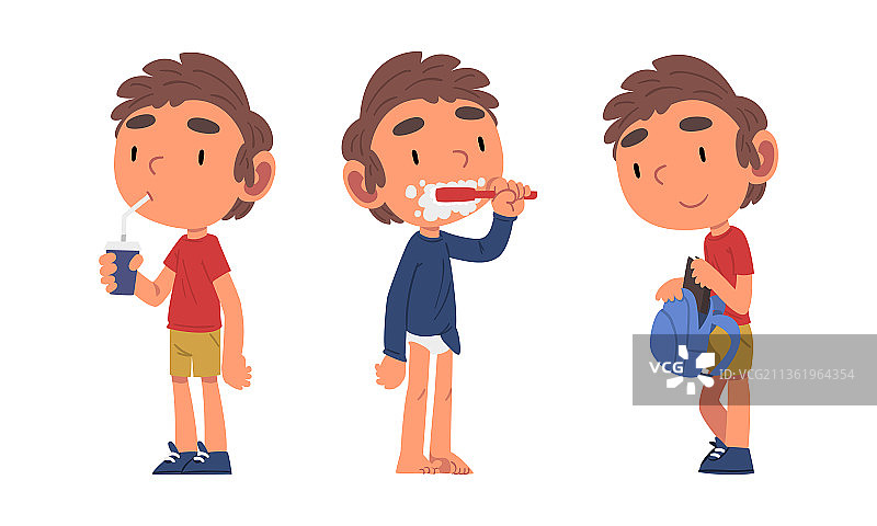 学童的日常生活：男孩喝苏打水图片素材