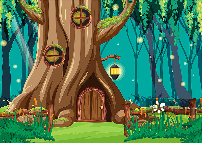 空心树奇幻森林背景图片素材