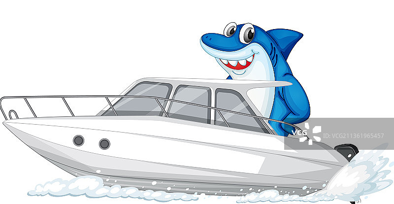 在白色快艇卡通人物上的鲨鱼图片素材