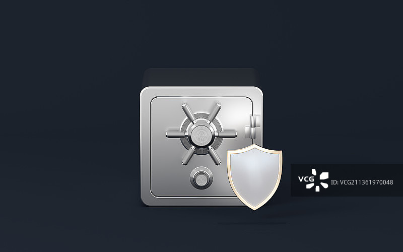 盾牌与保险箱3D渲染图片素材