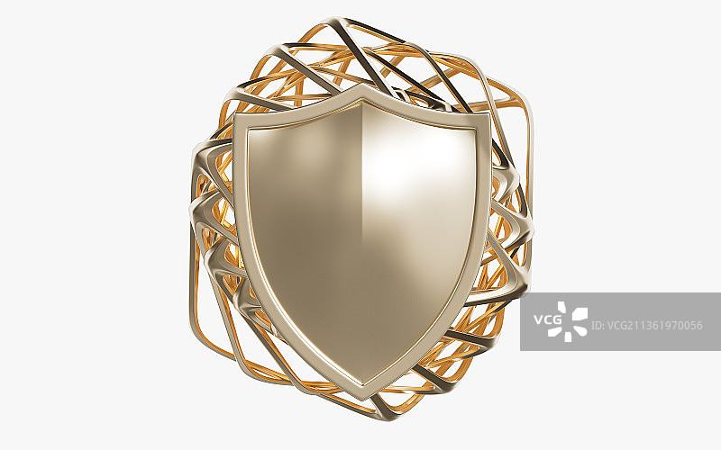 盾牌与金色线框3D渲染图片素材