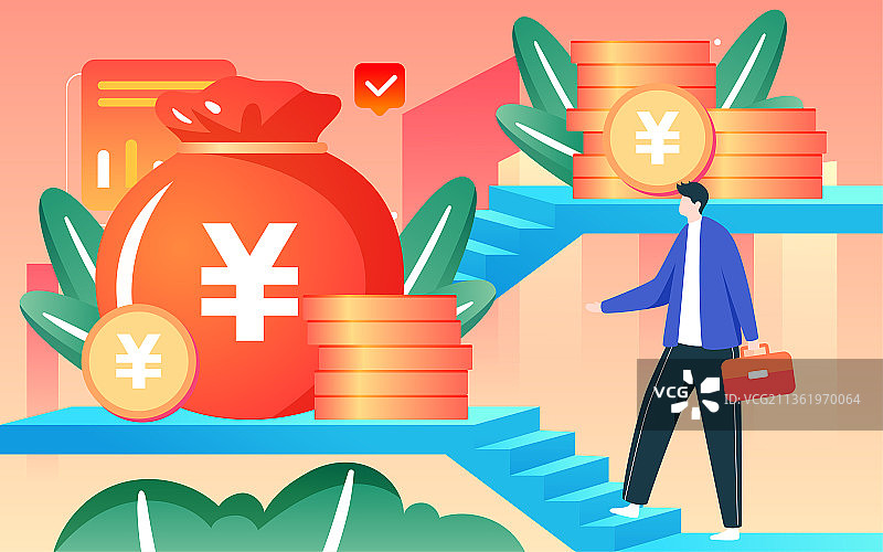 卡通人物金融理财插画互联网商务活动海报图片素材
