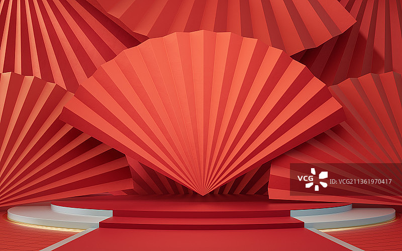 中国风创意折扇背景3D渲染图片素材