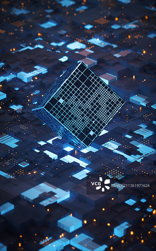 科技感电路与芯片3D渲染图片素材