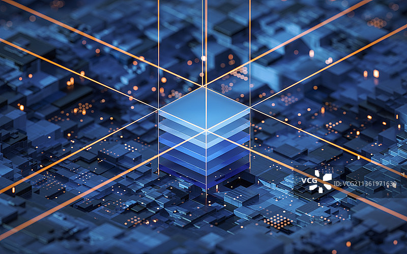 科技感电路与芯片3D渲染图片素材