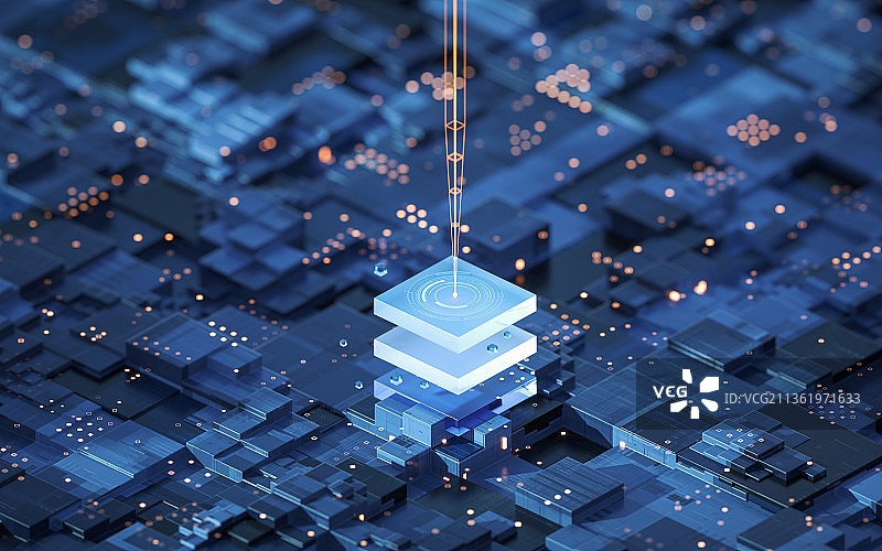科技感电路与芯片3D渲染图片素材