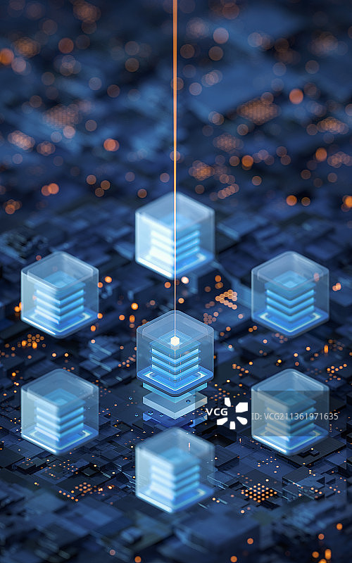 科技感电路与芯片3D渲染图片素材