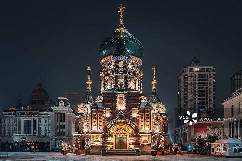 哈尔滨圣索菲亚教堂夜景图片素材