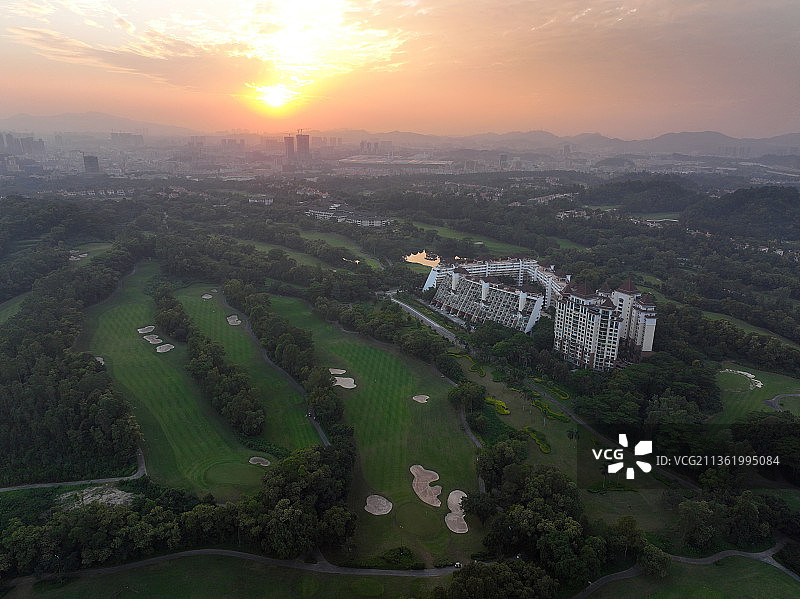 广东省深圳市龙华区观澜湖和观澜版画村航拍图片素材