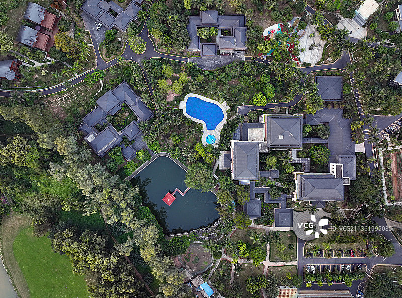 广东省深圳市龙华区观澜湖和观澜版画村航拍图片素材