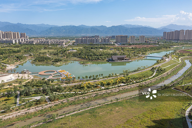 西安长安公园航拍图片素材