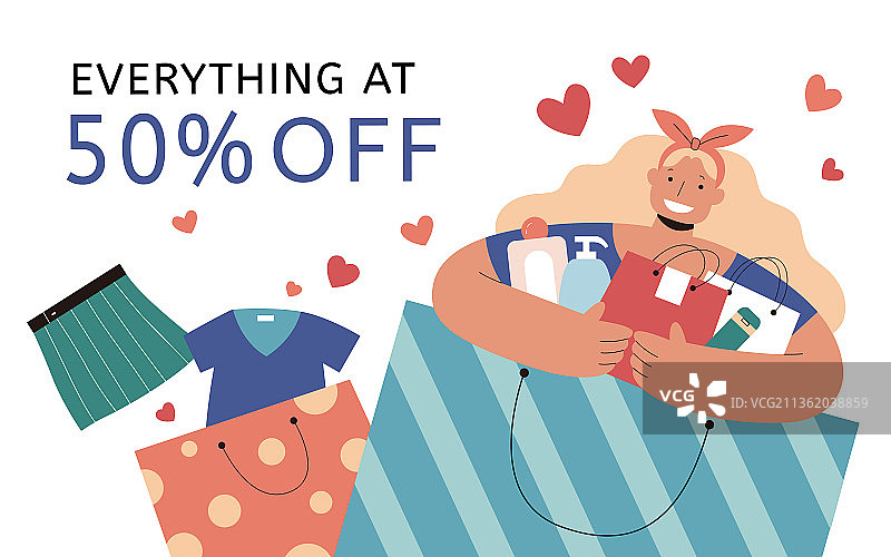 女人趁购物节大量购买日常用品图片素材