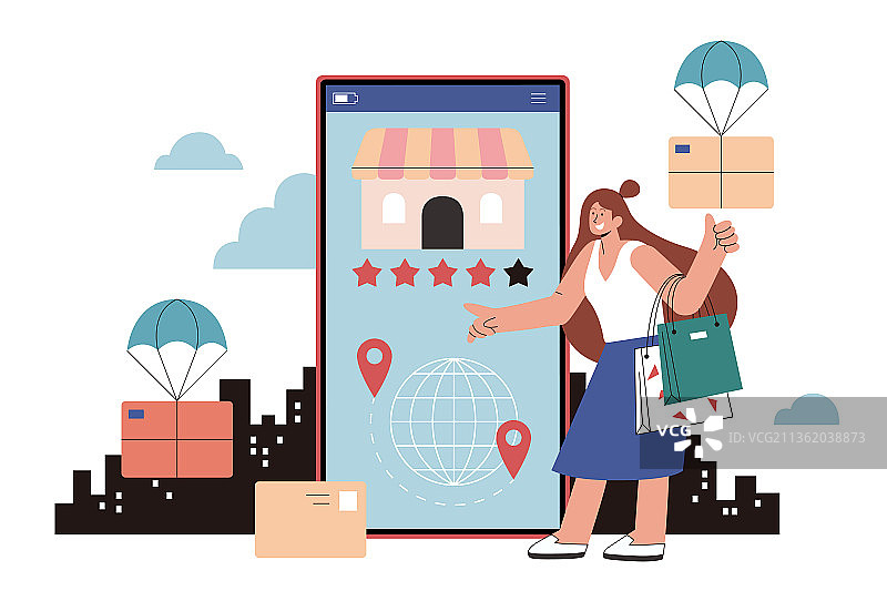 顾客的网上购物满意评分概念插画图片素材