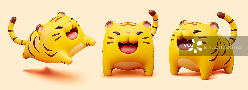 三維可爱胖虎开口笑公仔集合图片素材