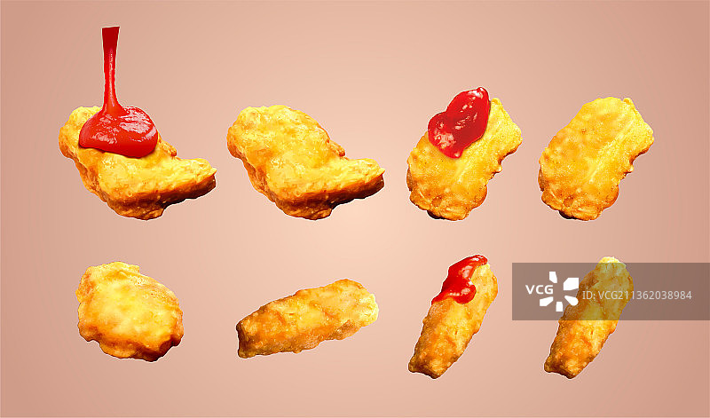 写实美味鸡块淋上番茄酱素材图片素材