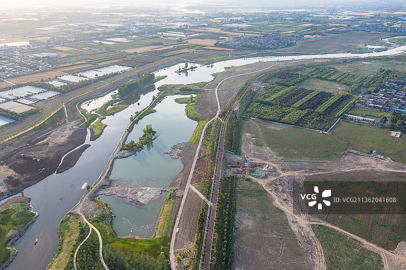 西安沣河航拍图片素材