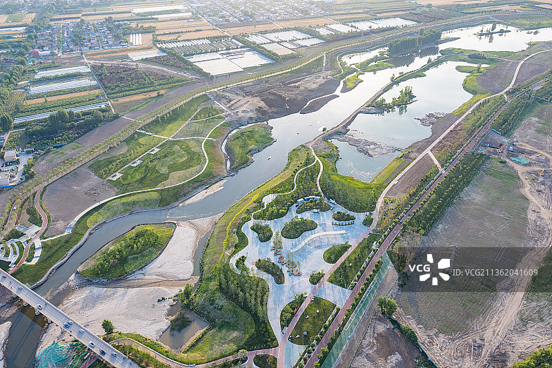 西安沣河航拍图片素材