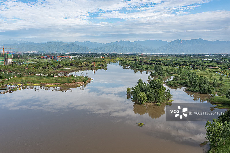 西安沣河航拍图片素材